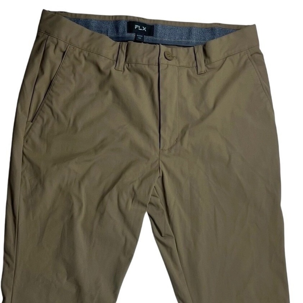 FLX Mens Dynamic Chino Pants 34x30 Tan Khaki Stretch Performance Travel Trousers